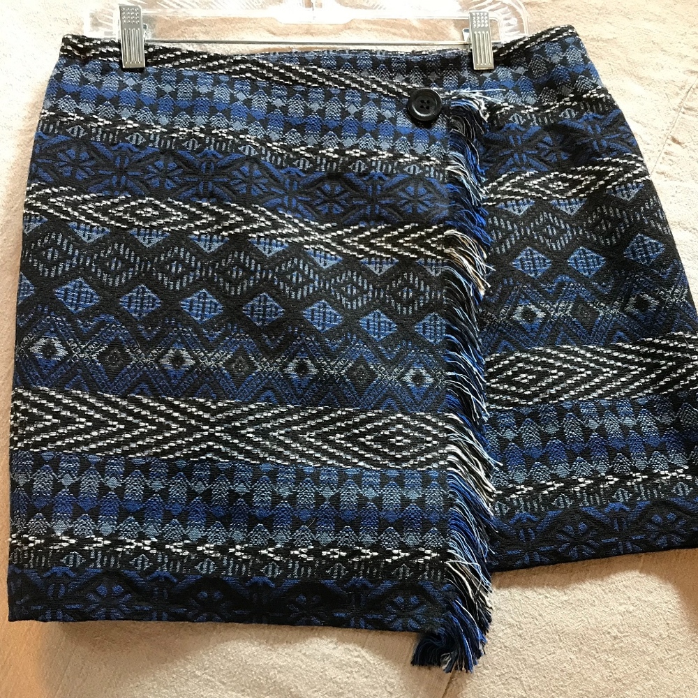 Blue Woven Wrap Fringe Skirt